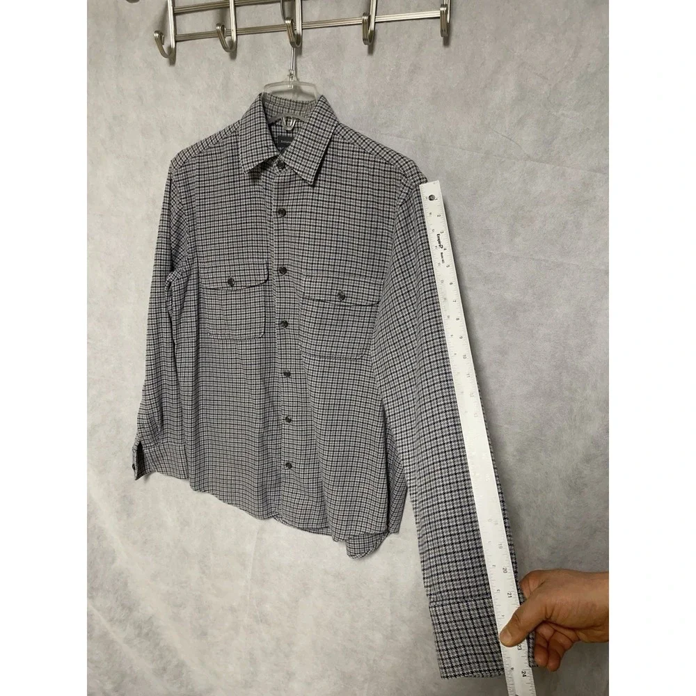 Banana Republic Shirt Men S Gray Houndstooth Wool Blend Flannel Button Up Cowboy